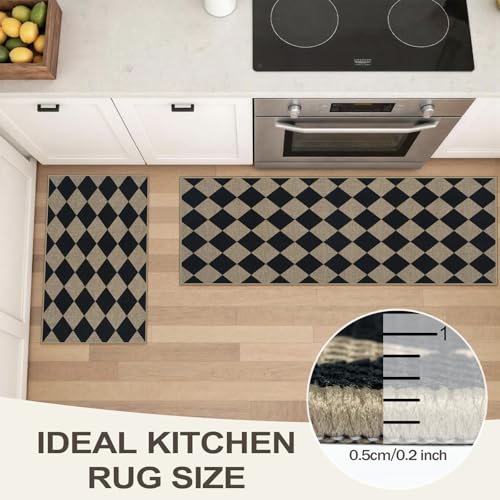 Kitchen Rug Sets and Mats Non Skid Washable of 2 PCS, Checkered Rug - color: Checkered, size: 17.3"x30"+17.3"x47"
