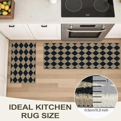Kitchen Rug Sets and Mats Non Skid Washable of 2 PCS, Checkered Rug - color: Checkered, size: 17.3"x30"+17.3"x47"
