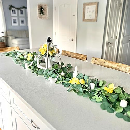 CQURE 36 Pack 252Ft Eucalyptus Garland,Artificial Eucalyptus Leaves Table Greenery Garland Wreath Vines for Wedding Party Table Fireplace Bedroom Wall Room Decor - size: 252Ft-36Pack-Green