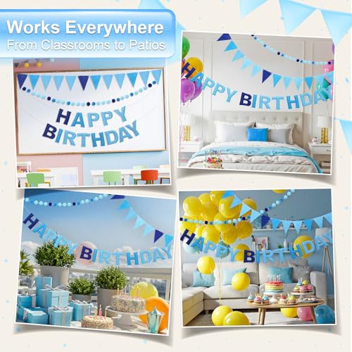 Pre-Strung Felt Happy Birthday Banner - Blue Garland Set - color: Blue