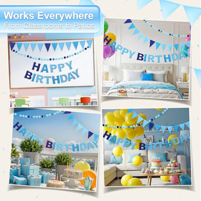 Pre-Strung Felt Happy Birthday Banner - Blue Garland Set - color: Blue