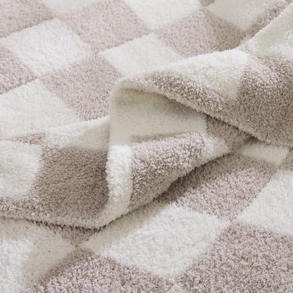 WRENSONGE Soft Twin Size Checkered Blanket for Bed-Cozy Knitted Blankets - color: Art Taupe, size: Twin(60"x80")