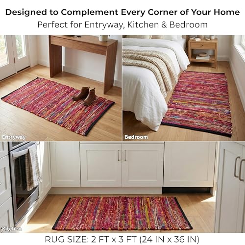 THE BEER VALLEY Chindi Woven Rug 2x3 Feet - Multi - color: Multi Cotton, size: 2 x 3 feet