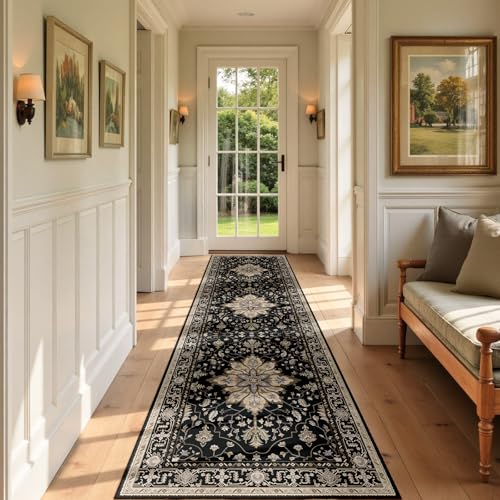 RELEANY Washable Area Rug, Runner 3'x9', Black/Neutral - color: Black/Neutral, size: 3' x 9' (Rectangular)