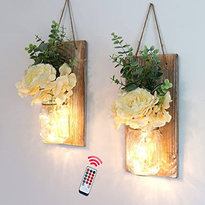 Rustic Wall Sconces Set of 2, Brown - color: 11.8"H Brown + Rose