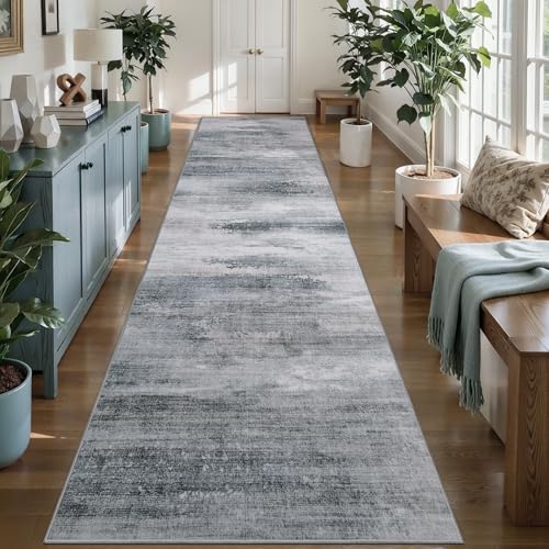 Tangsoo Abstract 2.6x10 Washable Runner Rug for Hallway,Runner Rug Non Slip - color: Ash Grey, size: 2'6" X 10' (Runner)