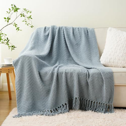 BATTILO HOME Blue Grey Chenille Throw Blanket for Couch, 60"x80" - color: Bluish Grey, size: 60"x80"