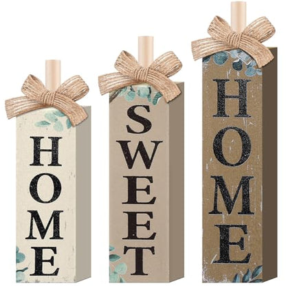 MiniInflat Home 3 Pcs Table Decor, Wooden Block Sign Tiered Tray - style: Home Sweet Home