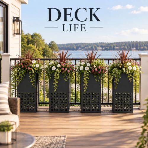 2 Pack Tall Outdoor Planters,14"Lx14'Wx30"H Metal Black Planter for Porch
