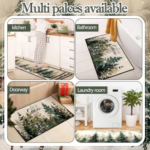 Fourluoo Sets of 3 Christmas Winter Kitchen Rugs and Mats Decor Set - color: Green