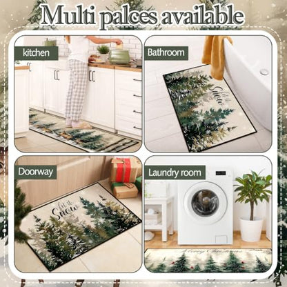 Fourluoo Sets of 3 Christmas Winter Kitchen Rugs and Mats Decor Set - color: Green