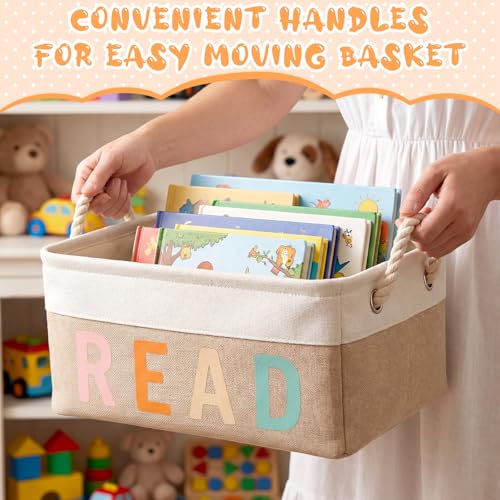 Marsui 1 Pcs Book Storage Basket, Book Bin, Bookish Gifts, White Brown - color: White Brown, size: Read