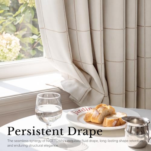 NICETOWN 100% Blackout Plaid Curtains for Kids Room, W52xL63, 2 Panels - color: Taupe, size: 52"W x 63"L (Pack of 2)