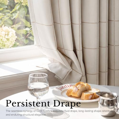 NICETOWN 100% Blackout Plaid Curtains for Kids Room, W52xL63, 2 Panels - color: Taupe, size: 52"W x 63"L (Pack of 2)