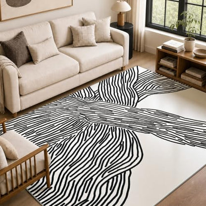 6x9 Ft Washable Area Rug, Black and Cream White Zebra Rug for Living Room - color: Modern Lines Beige, size: 6' x 9' (Rectangular)
