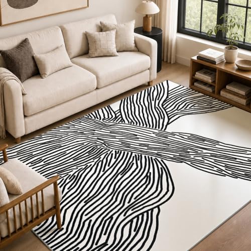 6x9 Ft Washable Area Rug, Black and Cream White Zebra Rug for Living Room - color: Modern Lines Beige, size: 6' x 9' (Rectangular)