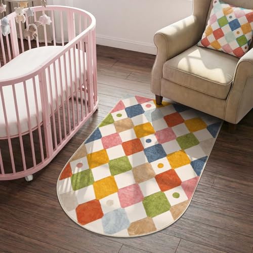 jinchan 3x5 Washable Kids Rug Colorful Nursery Study Corner Arch Chair Mat - color: Diamond Circus, size: 3' x 4'6" (U-Shape)