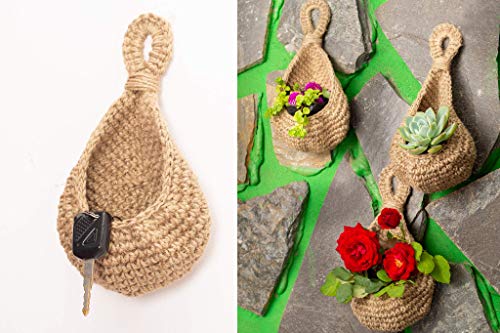 Small Jute Hanging Wall Basket, Handmade Planter for 3- Inch Plant Pots