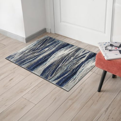 Keen Home Design Abstract Non-Shedding Entryway Rug, Soft Thick Pile, 2x3 - color: Skrik Navy, size: 2' x 3' (Rectangular)