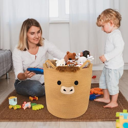 Highland Cute Cow Basket for Nursery,Tall Large Laundry Blanket Gift Basket - color: Brown, size: 15"D ×18 "H