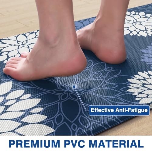 Kitchen Mats 2 Piece Set, Anti Fatigue Non Slip Cushioned Floor Rugs, Blue - size: 17.3"W×47"L+17.3"W×30"L-0.4"Th