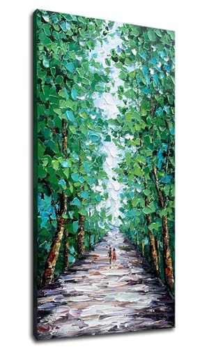 Alenoss Hand Painted Green Canvas Wall Art, Abstract Oil Painting on Canvas - color: AL-B102