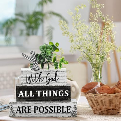 Geelin 4 Pcs Christian Farmhouse Wooden Table Decor Religious Tiered Tray - style: Christian