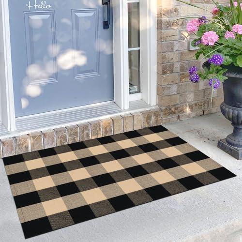 KILOCOCO Buffalo Plaid Checkered Rug 27.5x43 in Brown Black Front Door Rug - color: Brown and Black, size: 2'4" x 3'7" (Rectangular)
