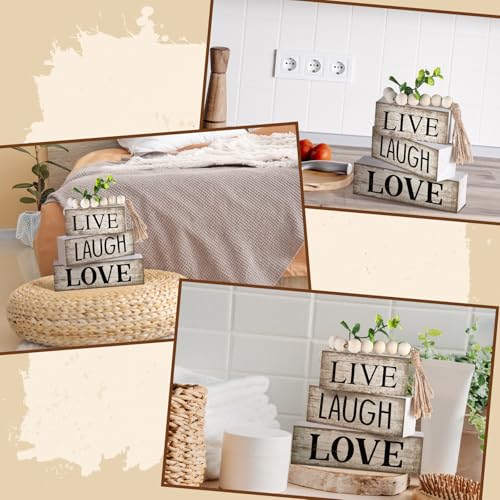 Yuntau 5 Pcs Rustic Farmhouse Table Decor Stacked Wooden Block Sign - style: Love