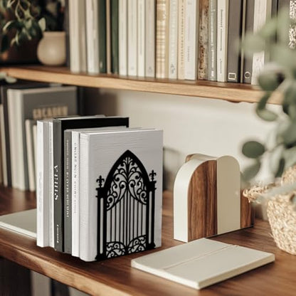 Peacoblue 5.3"x4.3"x7.3" Metal Bookends, Heavy Duty Book Ends for Shelves - style: Gothic Gate
