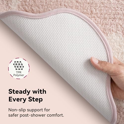 GRANNY SAYS Pink Bathroom Rug, 16" x 24", Cute Scalloped Bath Mat - color: Pink Heart, size: 1'4" x 2' (24" x 16")