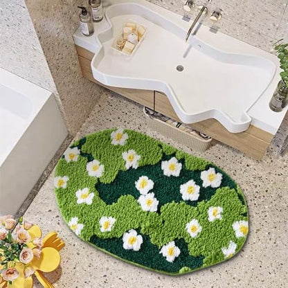 Cute Green Floral Bath Mat Microfiber Grass Bathroom Rug 20''W x 32''L Non Slip Washable, Modern Chic Boho Aesthetic Trendy Shaggy Bathroom Shower Floor Mat Absorbent - size: 20''W x 32''L