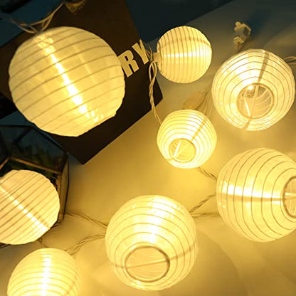 Vigdur White Paper Lantern String Lights Plug in Connectable, 9.8FT - color: White Lantern - Large and Small