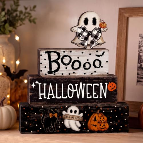 Amyhill 4 Pcs Halloween Table Decor Wooden Ghost Table Sign Tiered Tray - style: Halloween