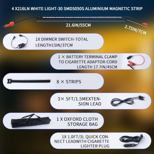 12V LED Light Bar Kit, 2 Bars White & 2 Bars Amber Adjustable Brightness RV Camping Lights - Waterproof IP67, Magnetic & Strap Mount, Portable Lighting for Tent, Car, Trailer, Boat, Truck, Off-Road - color: Amber light/black