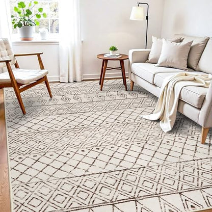 7x9 Geometric Beige Moroccan Washable Rug:Non Slip Area Rug Living Room - color: Geo Beige, size: 7' x 9' (Rectangular)