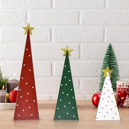 Christmas Decorations - 3 Pcs Rustic Holiday Table Decorations with Red Green White Polka Dot - Farmhouse Tiered Tray Decor Centerpieces for Dining Table Shelf Xmas Party Gifts - style: Polka Dot