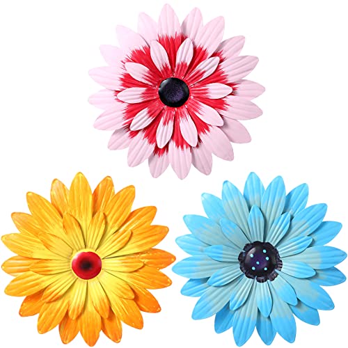 Hotop 3 Pcs Metal Flower Wall Art for Outdoor Decor, 8 Inches, Stylish - color: Stylish, size: 8 Inches