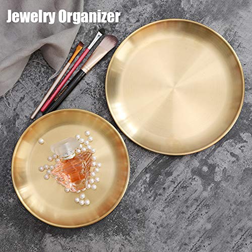 Round Brass Tray,Small Gold Decorative Tray Metal Storage Organizer Tray for Modern Home,Matte Brass Finish (23cm/9.1inch) - size: 9"
