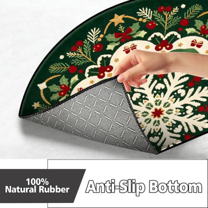Christmas Half Round Door Mat 24"x36", Non-Slip Indoor Entryway Rug - color: Multicolor-10