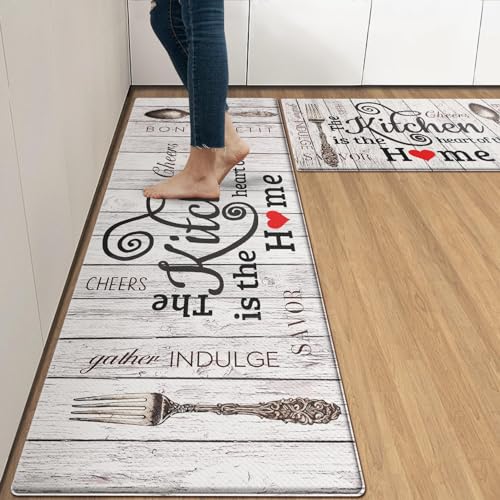 Arttown Anti-Fatigue Kitchen Rug Set of 2, Waterproof Non-Slip, Heart Home - color: Knife Fork Heart Kitchen Mat, size: 17.3 x 47 inch + 17.3 x 29 in