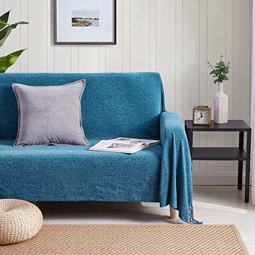 BOURINA Chenille Throw Blanket Knitted Outdoor Blanket,50x60Inch Dark Blue - color: Dark Blue, size: 50"×60"