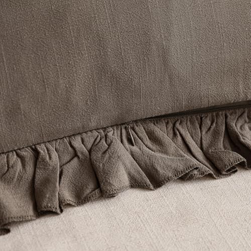 Foindtower Linen Fringe Ruffle Throw Pillow Covers 18×18 Inch Dark Brown - color: Dark Brown, size: 18" x 18" (Pack of 2)