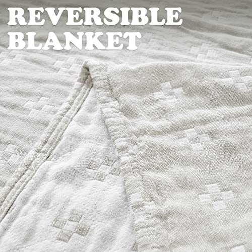 jinchan 100% Cotton Muslin Blanket Twin Boho Throw Blanket 50x60 Oatmeal - color: B. Cross Grey, size: 50"x60"