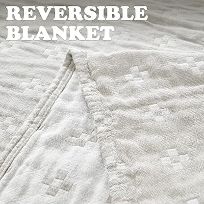 jinchan 100% Cotton Muslin Blanket Twin Boho Throw Blanket 50x60 Oatmeal - color: B. Cross Grey, size: 50"x60"