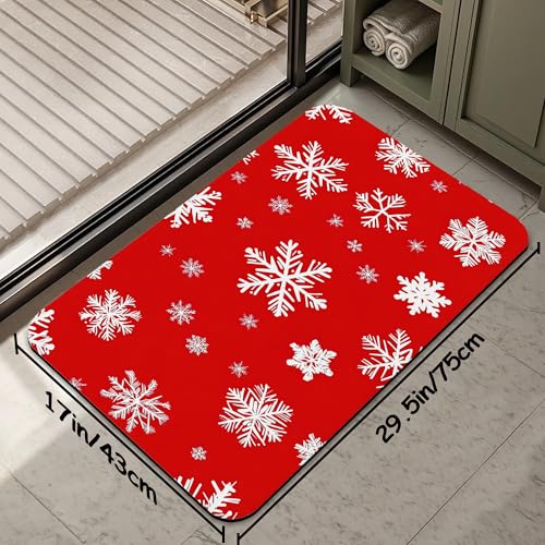 Christmas Snowflakes Bath Mat 29.5"x17",Slim Low-Profile Fast Drying Super Absorbent Bathroom Rug with Non-Slip Backing, Easy-Clean Modern Floor Mat for Tub, Shower, or Entryway - color: Christmas Snowflakes