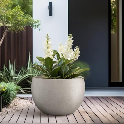 Kante Accent Round Bowl Weathered Concrete Planter 14.8" Dia, Outdoor - color: Weathered Concrete, size: 15.7" d