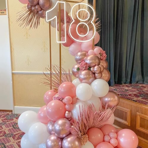 Pink and White Latex Balloons, 60pcs 12 inch Pink White Rose Gold Confetti Balloons Kit, Pink White Chrome Rose Latex Balloons for Birthday, Wedding, Graduation Party Decorations - color: Pink White
