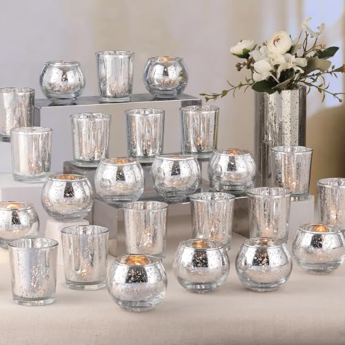 Volens Silver Party Decorations 72pcs, Assorted Glass Votive Candle Holders - color: Silver--(36pcs+36pcs)