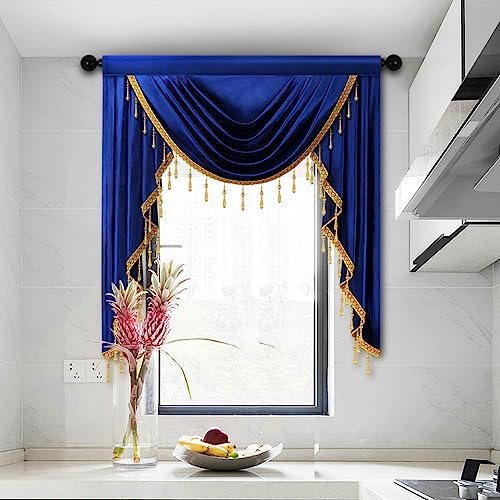 ELKCA Luxury Royal Blue Velvet Curtain Valances for Living Room with Beads(39inch,1 Panel) - color: Royal Blue, size: 39"W x 43"L (Pack of 1)